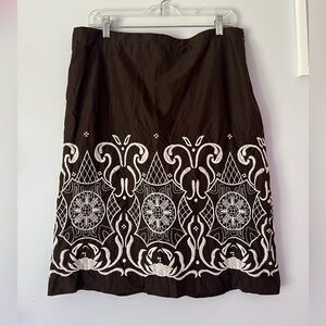 LOFT Brown Skirt with White Embroidery